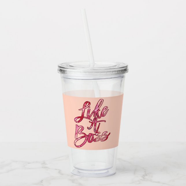 Like a Boss Popular Quote Acrylic Paint Pink Red Tumbler (Left)