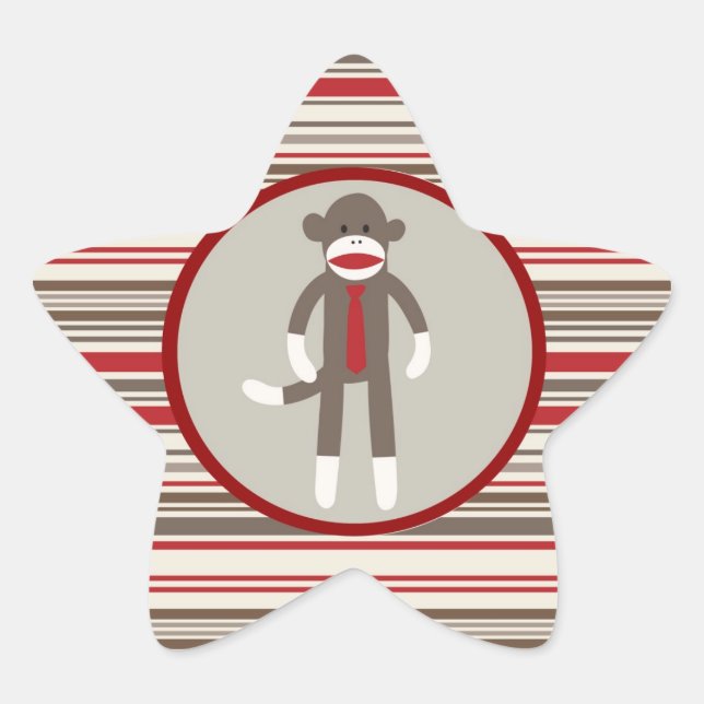 Like a Boss Sock Monkey with Tie on Red Stripes Star Sticker (Front)