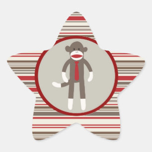 Like a Boss Sock Monkey with Tie on Red Stripes Star Sticker