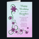 Like a Daughter Birthday with Scrolls and Flowers<br><div class="desc">An elegant and beautiful birthday card. A perfect card to give to someone who is like a daughter to you. Purple flowers and glittery scrolls make a very special birthday card.</div>