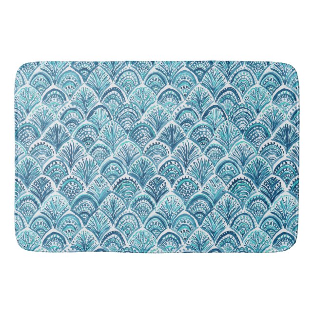 LIKE A MERMAID Nautical Fish Scales Pattern Bath Mat (Front)