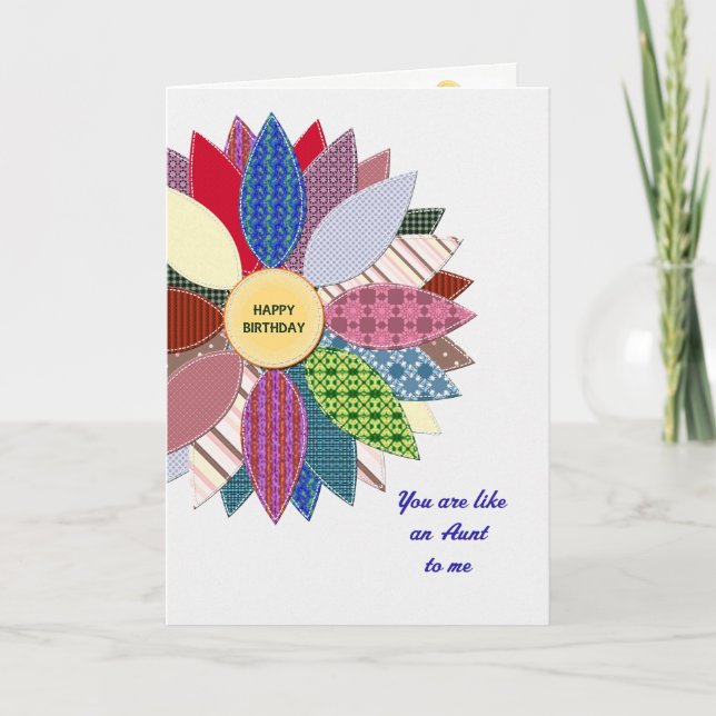 Like an aunt to me, stiched flower birthday card (Front)