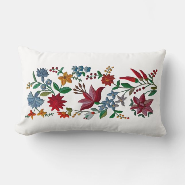Like An Embroidery, Printed Flowers Lumbar Cushion (Front)