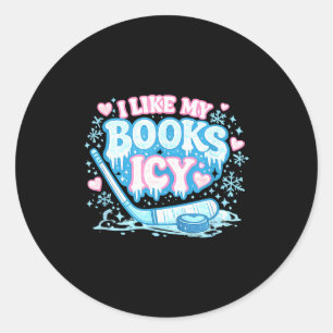 Like books icy funny book lover hockey reading classic round sticker