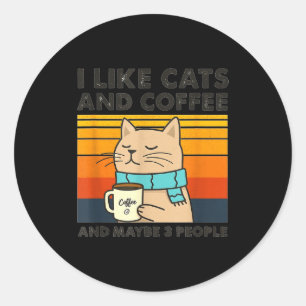 Like cats and coffee and maybe 3 people retro cat classic round sticker