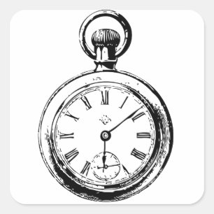 Like Clockwork Pocket Watch Illustration Square Sticker
