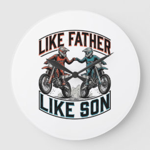 Like Father Like Son Motocross Vintage Vector Shir Large Clock