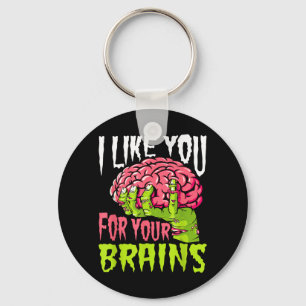 Like For Brains Funny Zombie Halloween Zombies Key Ring