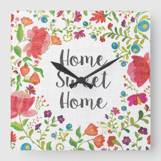Like Frida V | Home Sweet Home Square Wall Clock (Front)