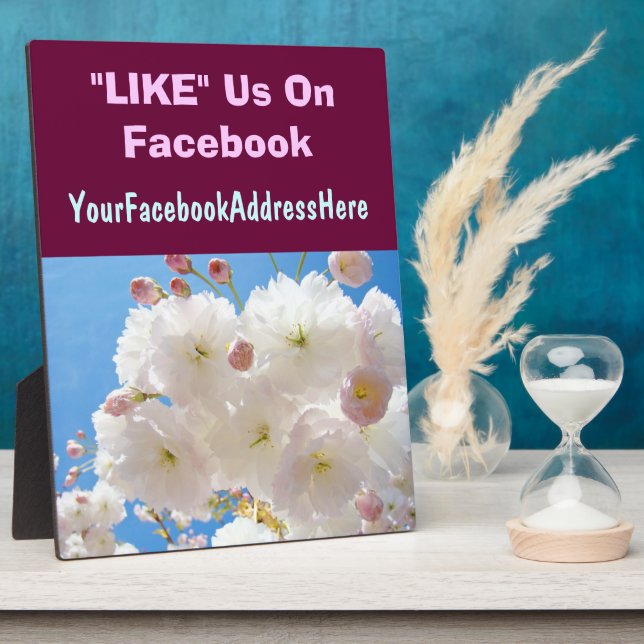 LIKE Us On Facebook Plaque Signs Spring Blossoms (Side)