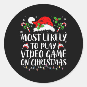 Likely To Play Video Game On Christmas Family Gami Classic Round Sticker
