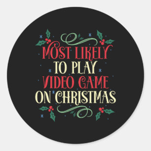 Likely To Play Video Game On Christmas Family Holi Classic Round Sticker