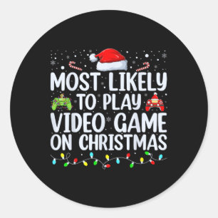 Likely To Play Video Game On Christmas Santa Gamin Classic Round Sticker