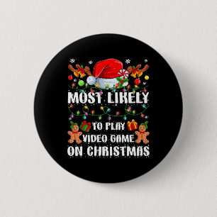 Likely To Play Video Game On Christmas Xmas Tree L 6 Cm Round Badge