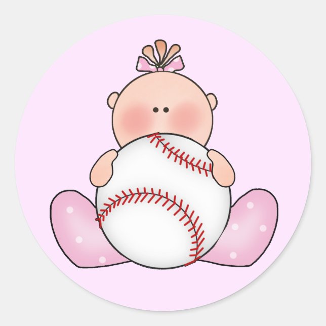 Lil Baseball Baby Girl Classic Round Sticker (Front)