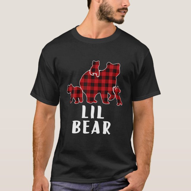Lil Bear 3 Cubs , Christmas Mama Bear Plaid Pajama T-Shirt (Front)