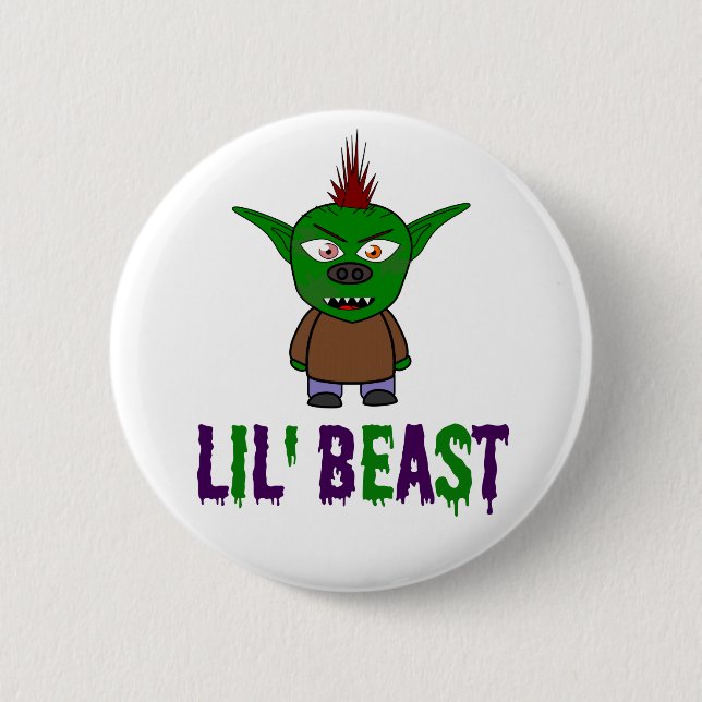 Lil' Beast Dripping Font Goblin Halloween Button (Front)