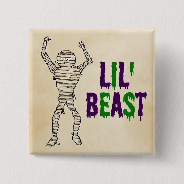 Lil' Beast Dripping Font Mummy Halloween 15 Cm Square Badge (Front)