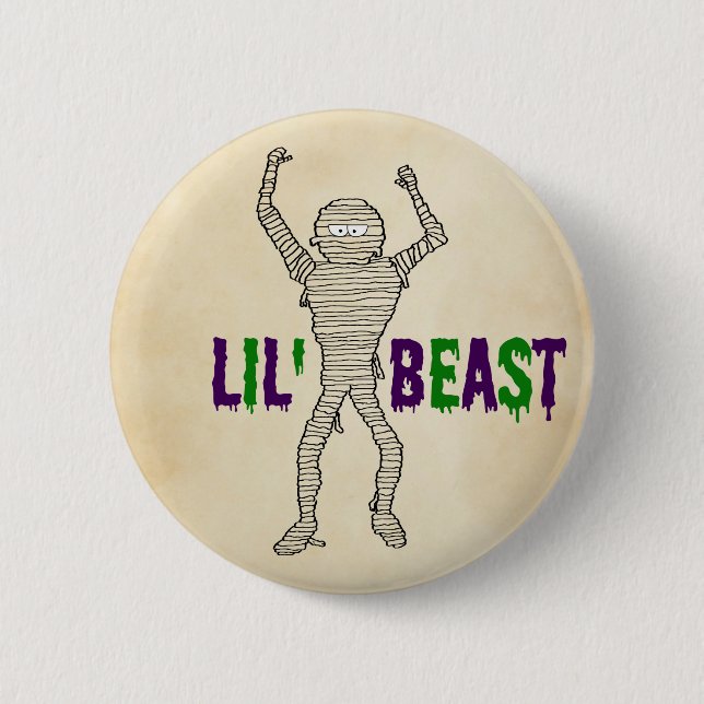 Lil' Beast Dripping Font Mummy Halloween 6 Cm Round Badge (Front)