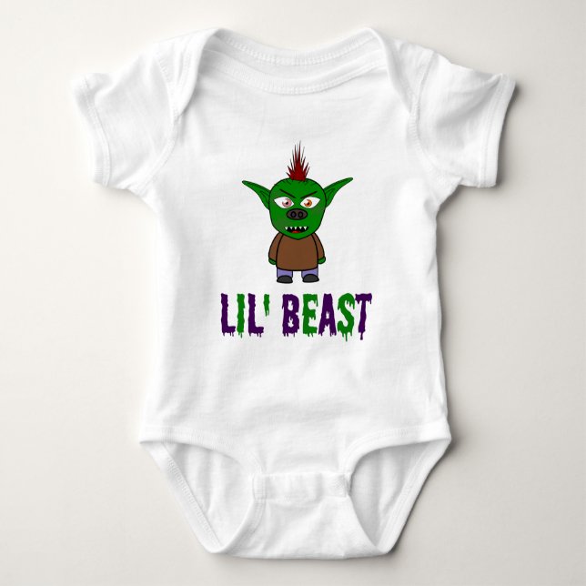 Lil' Beast Goblin Purple and Green Dripping Font T Baby Bodysuit (Front)