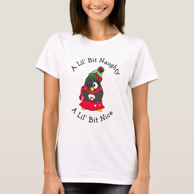 Lil' Bit Naughty, Lil' Bit Nice, Funny Christmas T-Shirt (Front)