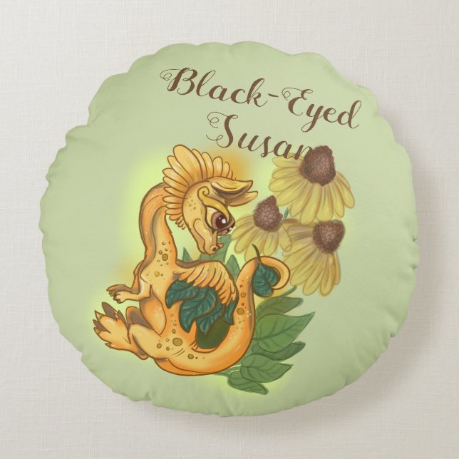 lil Black Eyed Susan garden dragon Round Cushion (Front)