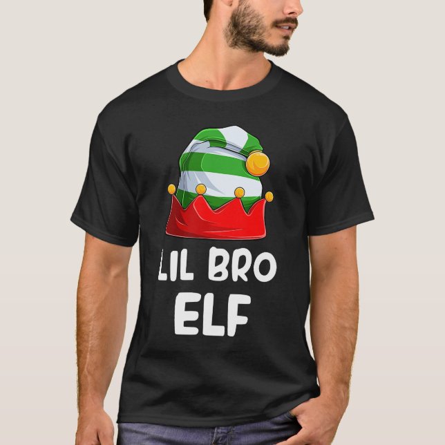 Lil Bro Elf Christmas  Brother Xmas Elf Costume Fa T-Shirt (Front)