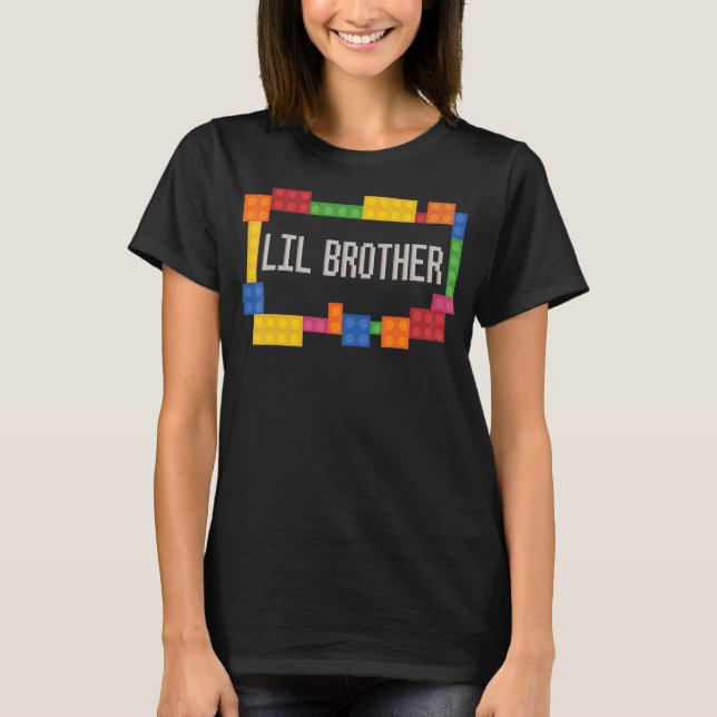 Lil Brother   Blocks Master Brick Builder Birthday T-Shirt (Front)