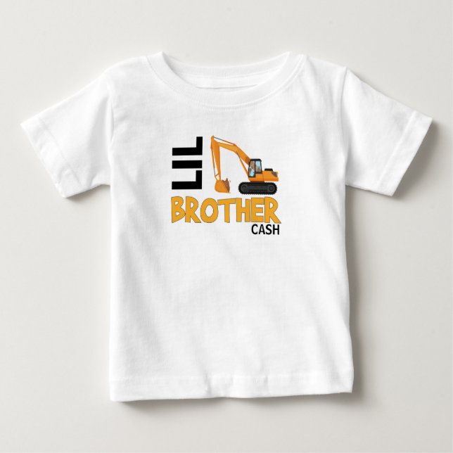 Lil brother construction truck sibling baby T-Shirt (Front)