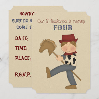 Lil' Buckaroo (brown hair) Birthday Party Invite