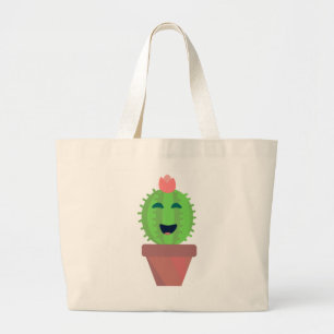 Lil Cactus Cute Cartoon Succulent Design Large Tote Bag