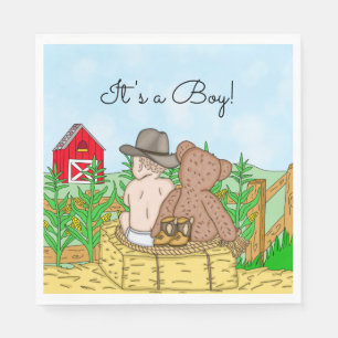 Lil' Cowboy and Teddy Bear Baby Shower  Napkin