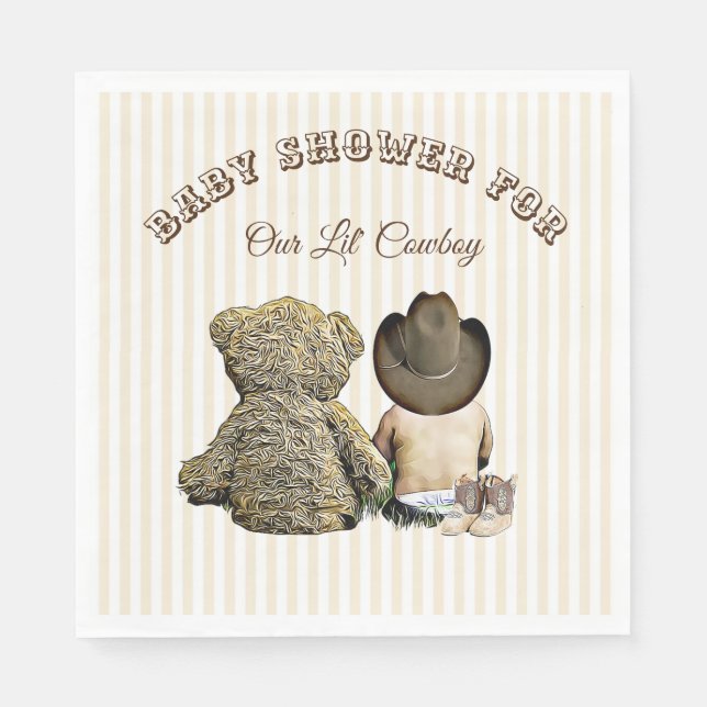 Lil Cowboy and Teddy Bear Baby Shower Napkins (Front)
