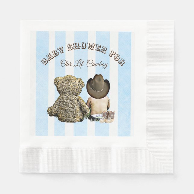 Lil Cowboy and Teddy Bear Baby Shower Napkins (Front)