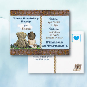 Lil Cowboy  and Teddy Bear First Birthday Invites