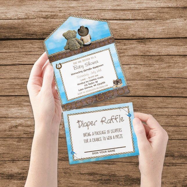 Lil Cowboy Rustic Boy's Baby Shower All In One  Invitation (Creator Uploaded)