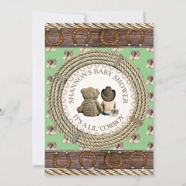 Lil' Cowboy Rustic Country and Western Baby Shower Invitation (Front)