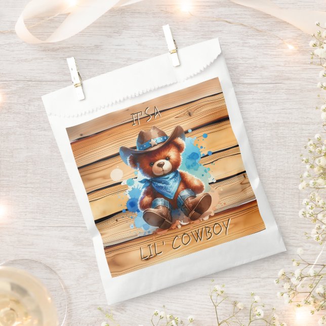Lil' Cowboy Teddy Bear Boy's Baby Shower  Favour Bag (Clipped)