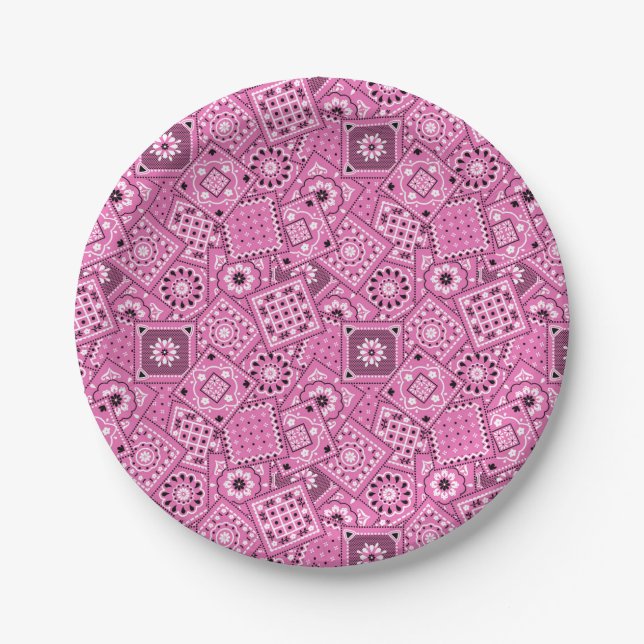 Lil' Cowgirl Baby Shower Pink Bandanna Plates (Front)