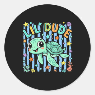 Lil Dude Cute Sea Turtle Illustration Classic Round Sticker