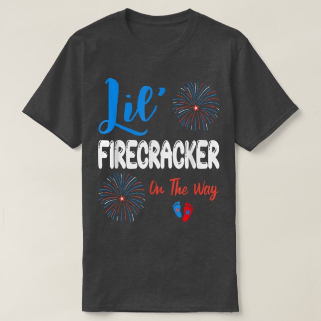 Lil Firecracker On The Way 4th of July Pregnancy N T-Shirt (Design Front)