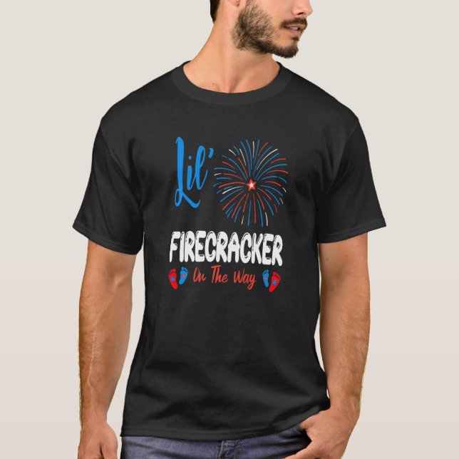 Lil' Firecracker On The Way 4th Of July Pregnancy  T-Shirt (Front)