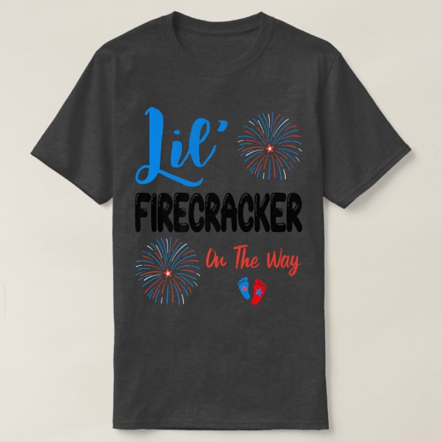 Lil' Firecracker On The Way Cute 4th of July Pregn T-Shirt (Design Front)