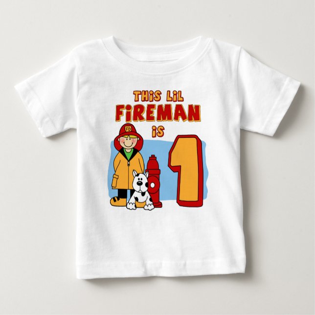 Lil Fireman 1st Birthday Baby T-Shirt (Front)