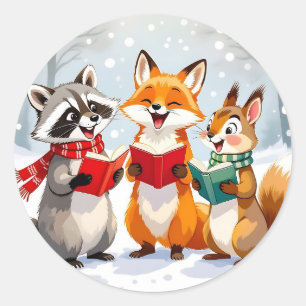 Lil Forest Animals singing  Christmas Carols Classic Round Sticker