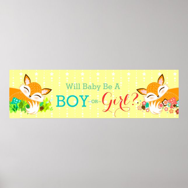 Lil Foxie Cubs - Gender Reveal Baby Shower Banner Poster (Front)