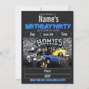 Lil Homies Birthday Invitation, Cholo 90s Theme  Invitation