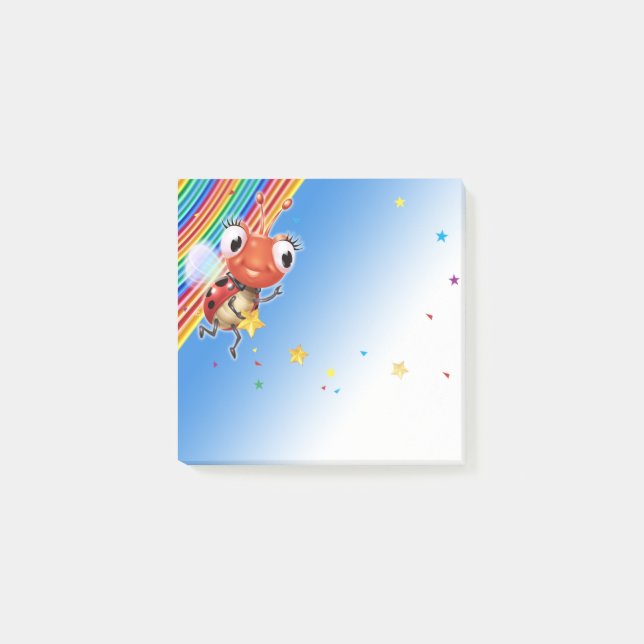 Lil Ladybug rainbow stars squar Post-it note block (Front)