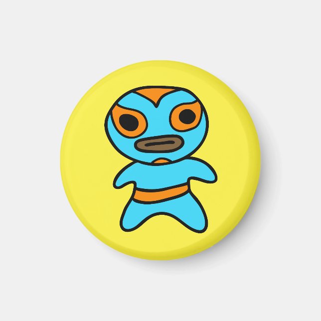 Li'l Lucha Libre Wrestler Magnet (Blue-Orange) (Front)