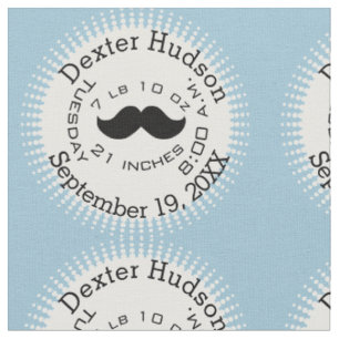 Lil' Man Black Moustache Birth Record Stats Fabric